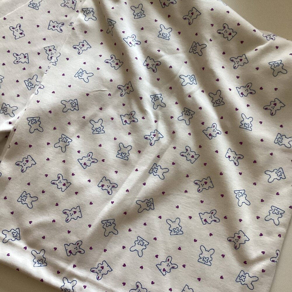 1 Piece of Thin Jersey Stretchy Fabric Material White With Heart & Bunnies
